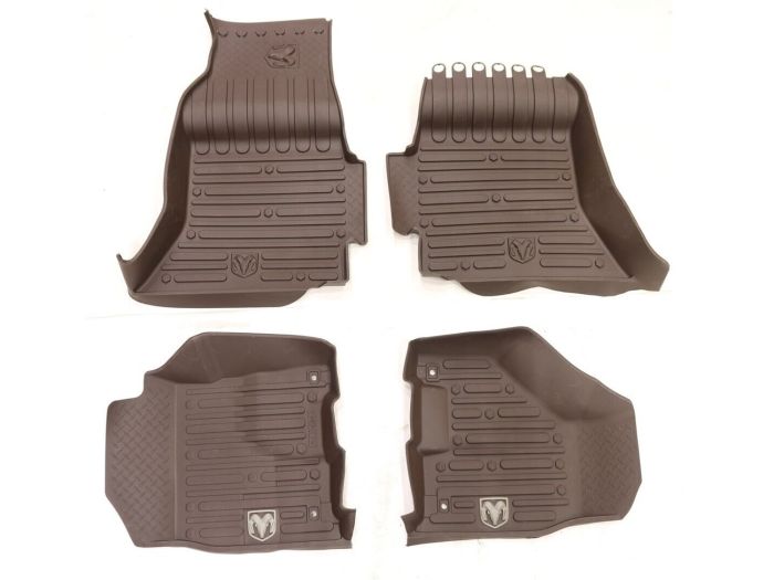 Genuine Mopar Rubber Mats Bucket Style Front Rear Brown With Ram s Head Logo For Crew Cab 82215584AB Mopar Online Performance